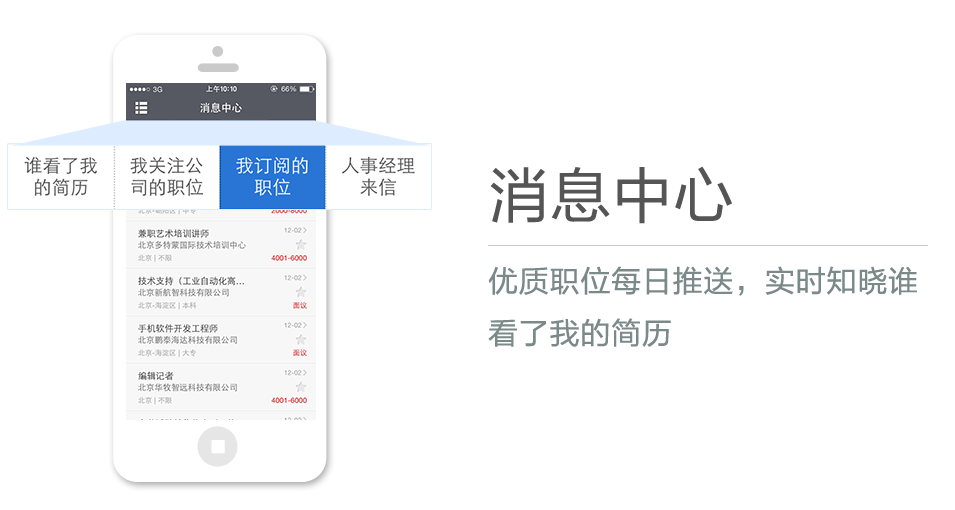優(yōu)質(zhì)職位每日推送，實時知曉誰看了我的簡歷